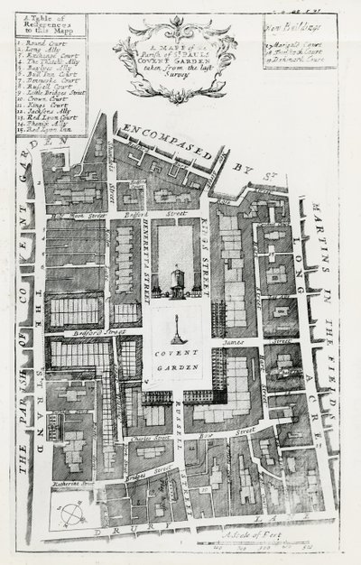Mapa farnosti St Pauls Covent Garden převzatá z posledního průzkumu od English School