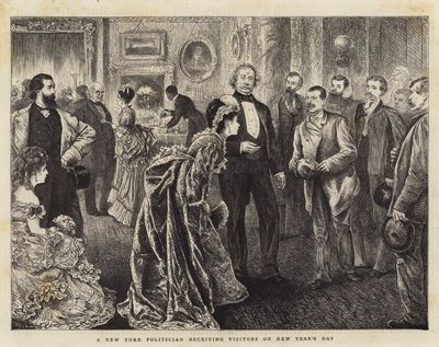 Newyorský politik přijímající návštěvy na Nový rok (rytina) od English School