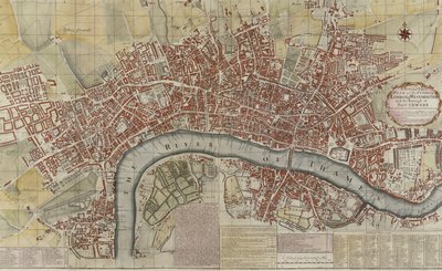 Nový a přesný plán měst Londýna a Westminsteru a čtvrti Southwark, 1725 od English School