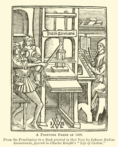 Tiskařský lis z roku 1498 od English School