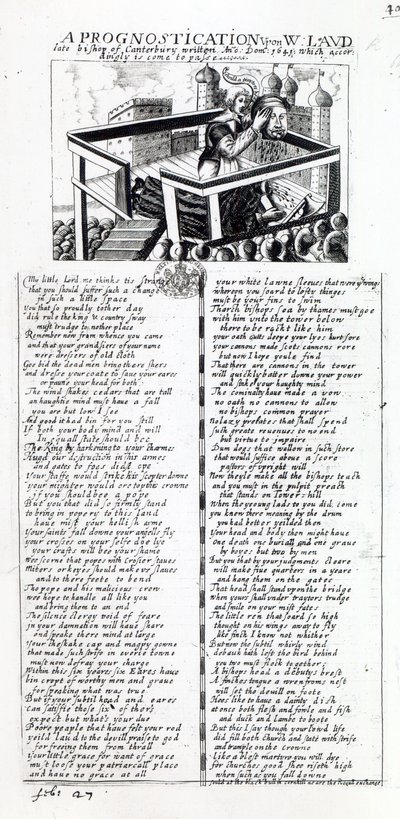 "A Prognostication upon W. Laud, late Bishop of Canterbury, written in 1641, which accordingly is come to true", traktát z občanské války vydaný v roce 1645. od English School