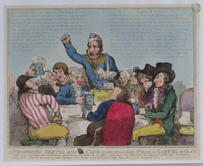 Prorocký náčrt klubu, jak je popsán v 1. knize Samuelově, 22 Ch, 2 Ve, pub. od S.W. Fores, 1799 (barevný lept) od English School