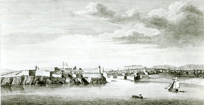 Vyhlídka na hrad Moro a město Havana z moře, vyryté Pierrem Charlesem Canotem z kresby důstojníka britského námořnictva, 1818 od English School