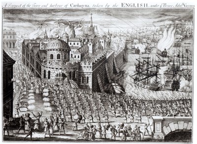 Pohled na město a přístav Carthagena, pořízený Angličany pod vedením statečného admirála Vernona, 1741 od English School