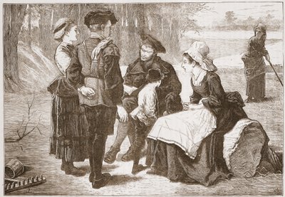 Protestantský dělník z Meaux, který čte Písmo svým přátelům, ilustrace z Historie protestantismu od Jamese Aitkena Wylie (1808-1890), hospoda. 1878 od English School