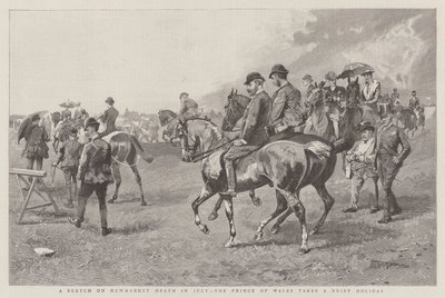 Skica na Newmarket Heath v červenci, princ z Walesu má krátkou dovolenou (rytina) od English School
