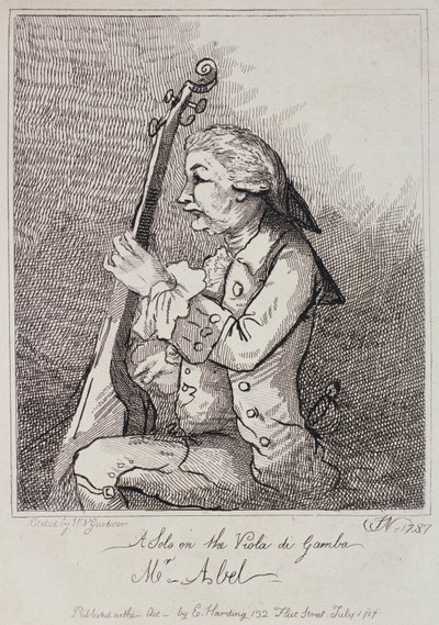 Sólo na violu da Gamba, Carl Friedrich Abel (1723-87) vyrytý William Nelson Gardiner (1766-1814) 1787 od English School