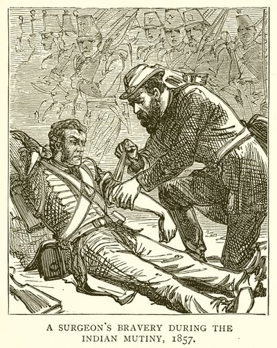 A Surgeons Bravery během indické vzpoury, 1857 od English School