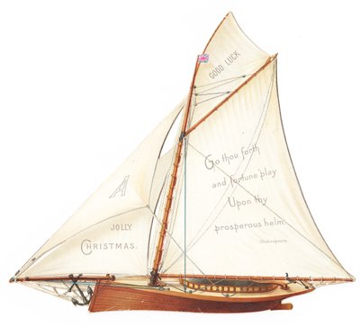 Viktoriánská trojrozměrná vánoční pohlednice s plachetnicí, cca 1880 (barevná litografie) od English School