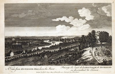 Pohled z Richmond Hill dolů po řece, vytištěno pro Robert Sayer Map und Printseller, Fleet Street od English School