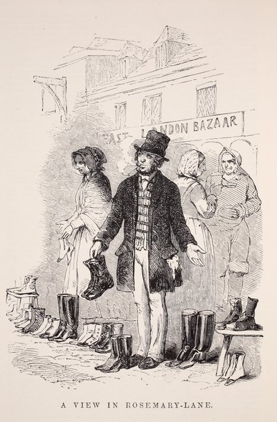 Pohled v Rosemary-Lane, ilustrace z London Labour and London Poor od Henry Mayhew, pub. 1862 od English School