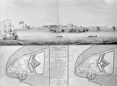 Pohled na loděnici Jeho Veličenstva v Sheerness, 1698 od English School