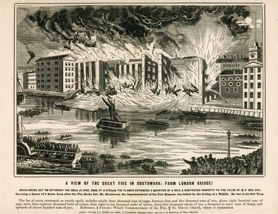 Pohled na Velký požár v Southwarku z London Bridge od English School