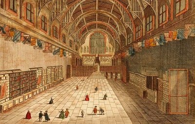 Pohled do vnitřku Westminster Hall (rytina) od English School