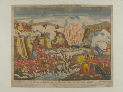 Pohled na zaútočení a dobytí Ciudad Rodrigo ve Španělsku 1812, publikoval Oliver a Boyd 1812 od English School