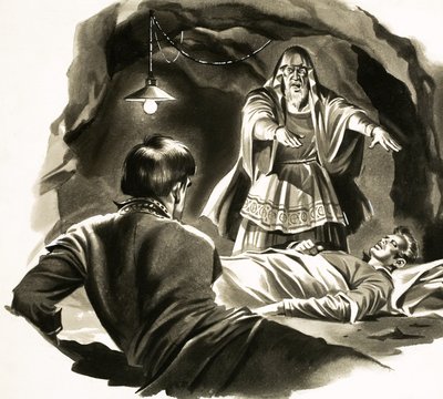 Ein Yankee am Hofe von König Artus. Illustration basierend auf der Geschichte von Mark Twain von English School