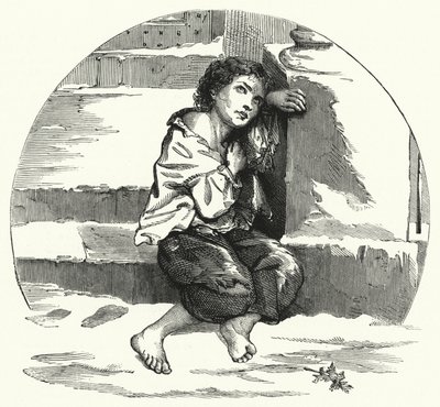 Chlapec žebrající ve sněhu (litho) od English School
