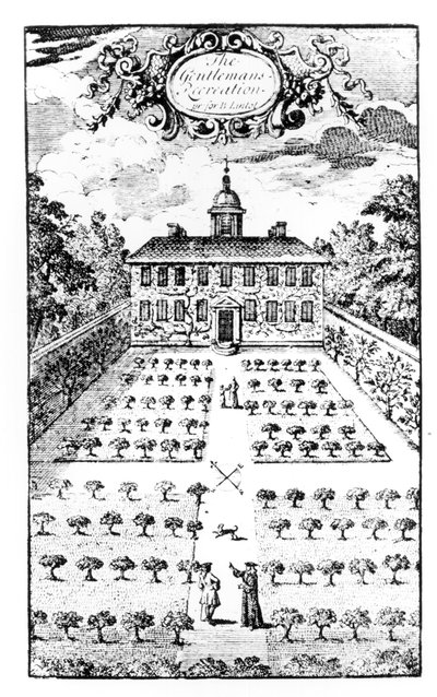 Zahrada venkovského domu z knihy The Gentlemens Recreation od Johna Lawrence z roku 1716 od English School