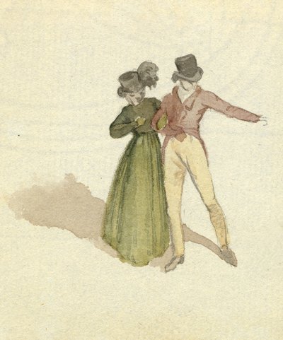 Procházející se pár, cca 1825 (čb na papíře) od English School