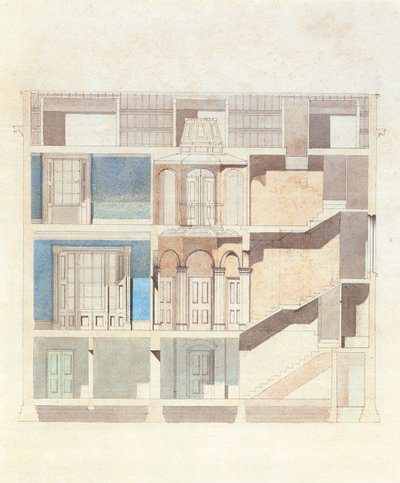 Návrh průřezu pro klasický interiér městského domu, cca 1840 (wc s perem a inkoustem) od English School