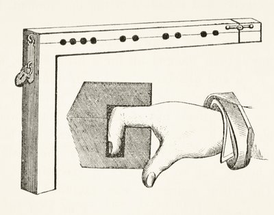 Pranýř na prsty, používaný v 15. století, z „Národních a domácích dějin Anglie“ od Williama Hickmana Smith Aubrey (1858-1916), vydaný v Londýně kolem roku 1890 od English School