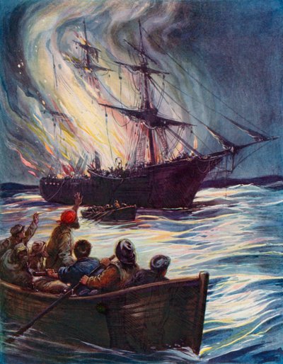 Oheň na moři (barva litho) od English School