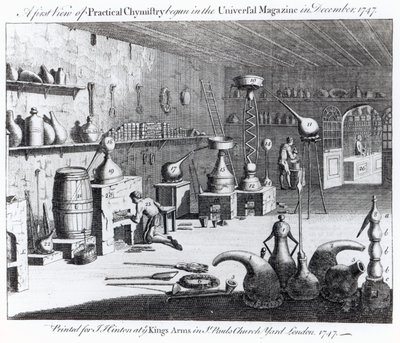 První pohled na praktickou chemii v časopise Universal Magazine v prosinci 1747 od English School