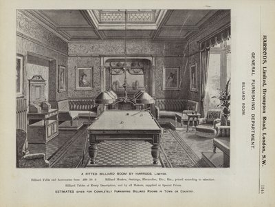 Vybavená kulečníková místnost od Harrods (litho) od English School
