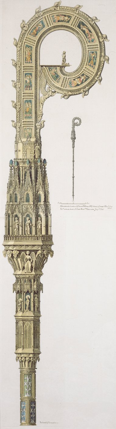 Geometrická elevace kružítka Viléma z Wykehamu (asi 1320-1404) vydaná v roce 1785 od English School