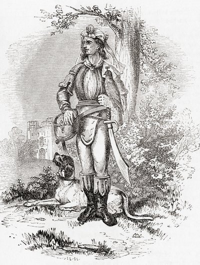 Velký sokolník ze staré Anglie: z knihy Old England: A Pictorial Museum, pub. 1847 od English School