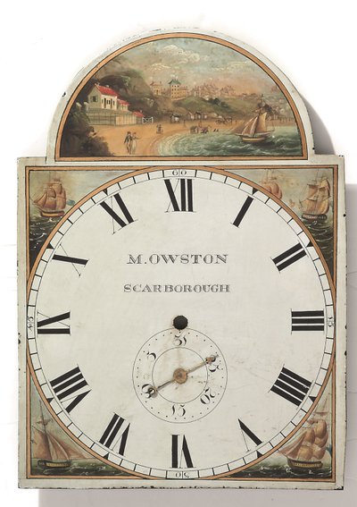 Dlouhý hodinový ciferník malovaný pozdním Georgem III nebo Regency, cca 1810 (kombinovaná média) od English School