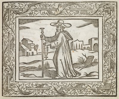 Muž držící hůl a krucifix, ilustrace z 