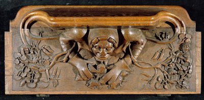 Misericord zobrazující zlobra s obrovskými rameny, New College Chapel, Oxford, konec 14. století (dřevo) od English School