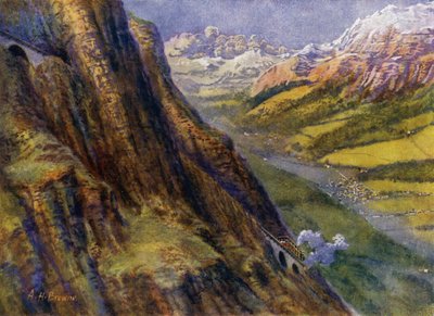 Horská železnice ve Švýcarsku (litho) od English School