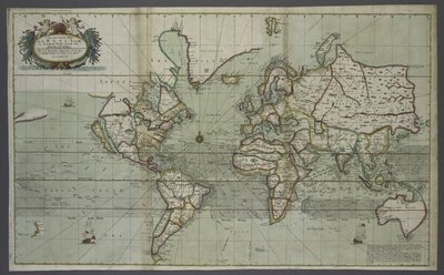 Nová a správná mapa světa z atlasu moře, 1707 (ručně kolorovaný tisk) od English School