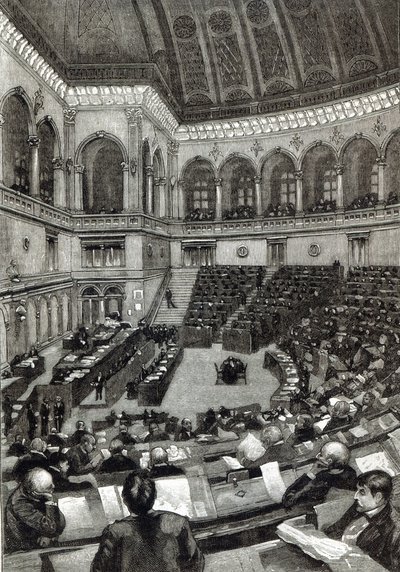 Noční zasedání v italské Poslanecké sněmovně z „Hodiny volného času“, 1891 od English School