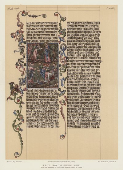 Stránka z Wenzelovy bible (barevná litografie) od English School