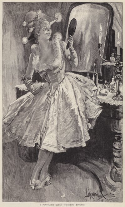 Královna pantomimy, která dotváří svůj make-up (litho) od English School