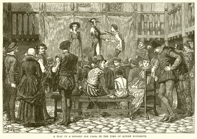 Hra v London Inn Yard, v době královny Alžběty od English School
