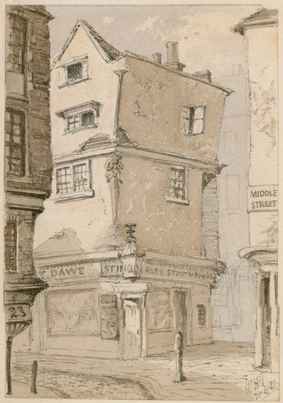 Roh ulice v Cloth Fair, Smithfield, Londýn, skica akvarelem, 1881 (wc na papíře) od English School