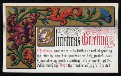 Verš s květinovým vzorem svitku, vánoční přání. (chromolitho) od English School