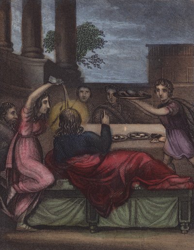 Lahvička nejčistšího nardu Mary přinesla ... (barevná rytina) od English School