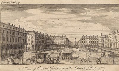 Pohled na Covent Garden v Londýně z kostelního sloupoví od English School