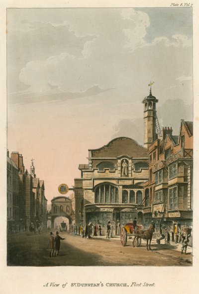 Pohled na kostel St Dunstans, Fleet Street, Londýn od English School