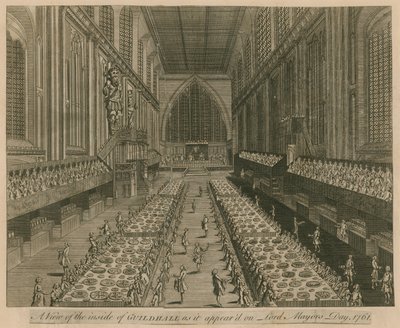 Pohled na Guildhall, Londýn, jak to vypadalo na Lord Mayors Day, 1761 od English School
