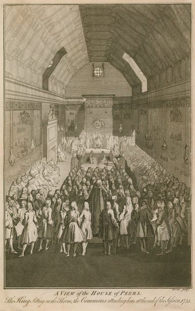 Pohled na House of Peers, král sedící na trůnu od English School