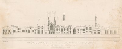 Pohled na řadu budov sousedících s Westminster Hall a naproti řece Temži od English School
