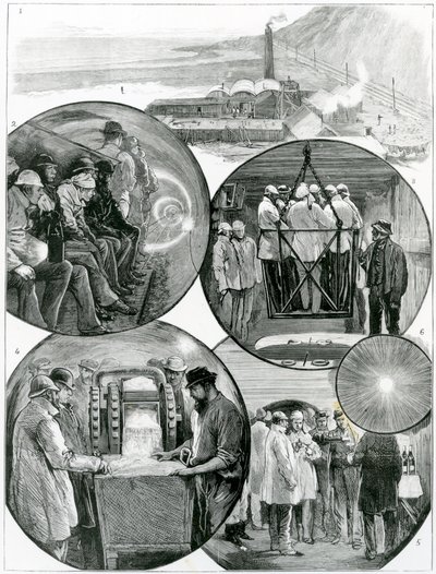 Návštěva tunelu pod Lamanšským průlivem, ilustrace z The Graphic 4. března 1882 od English School