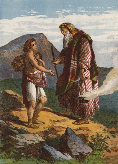 Abraham obětuje Izáka (barva litho) od English School