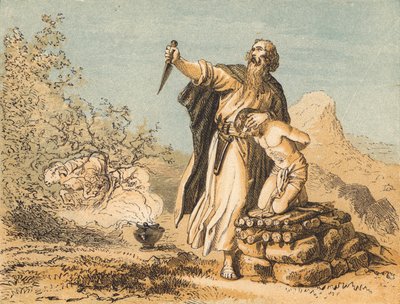 Abraham obětuje Izáka (barevná rytina) od English School